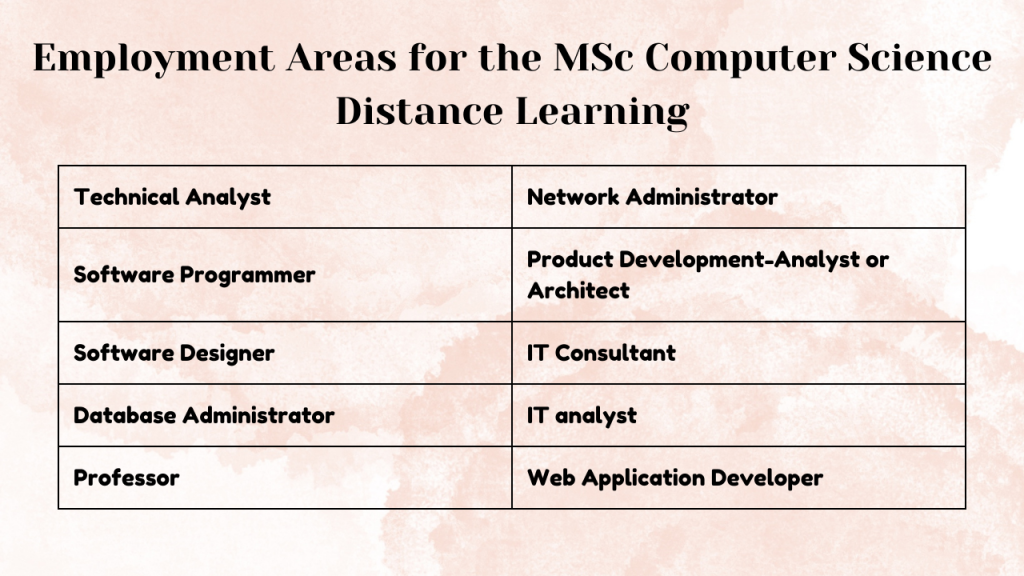 Employment Areas for the MSc Computer Science Distance Learning